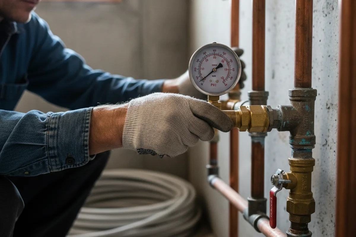 Pressure testing a repaired line during Water Line Repair in Eastville
